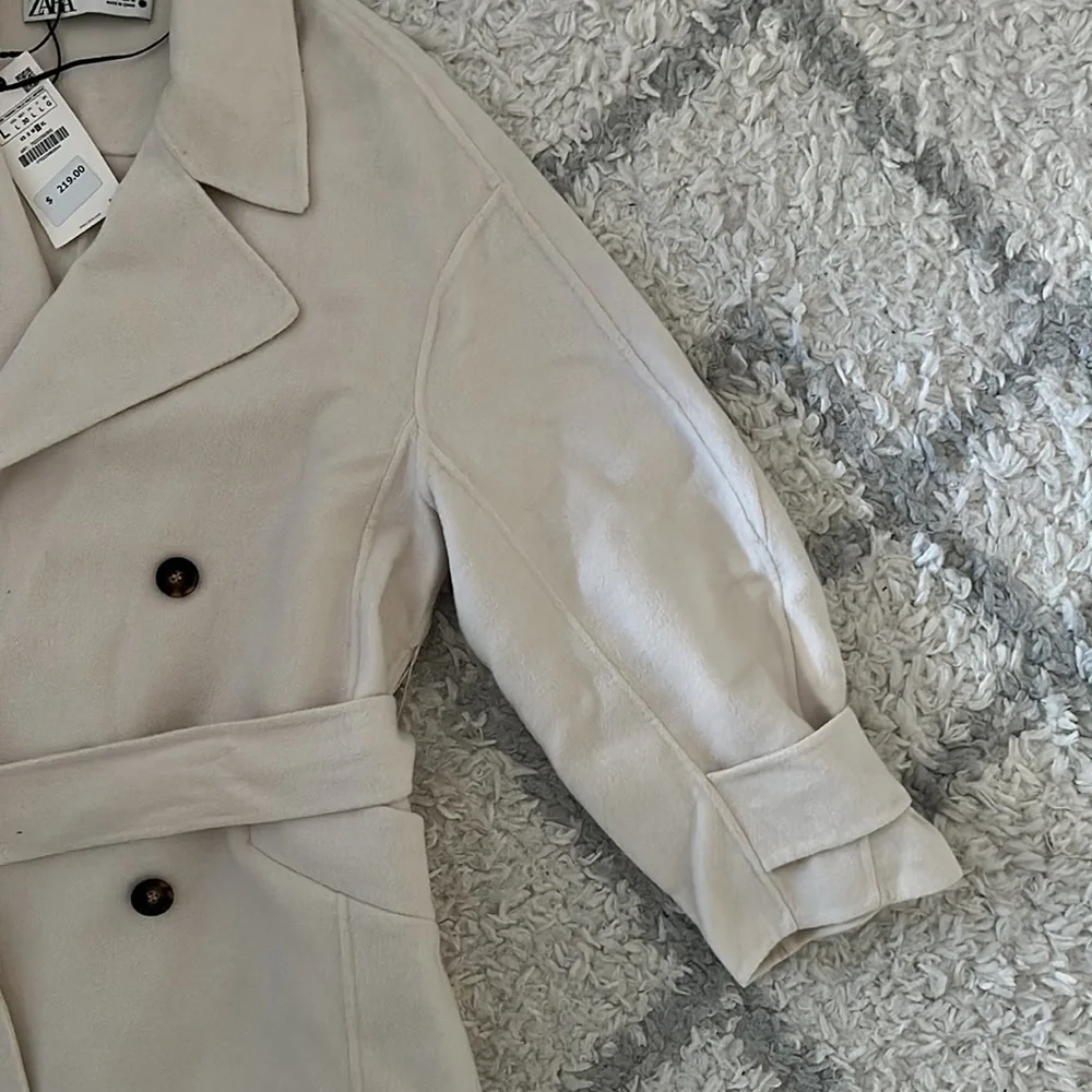 NWT Zara wool blend cream oversized trench style coat. - Picture 6 of 7